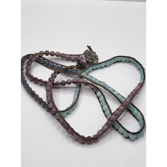 Boho Leather Beaded Necklace Pandora S925 Charm Wrap Style 19 Inch - Picture 4 of 13